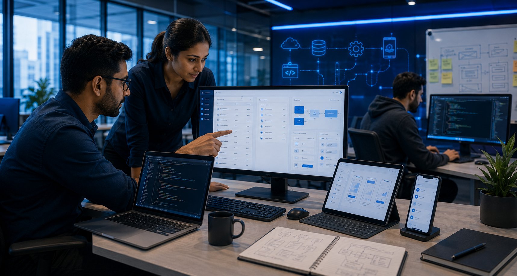 Software team reviewing application